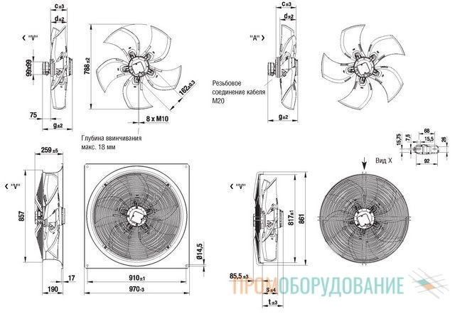 Габаритные размеры вентилятора W1G172-EC95-01 Ebmpapst Габаритные размеры вентилятора W1G172-EC95-01 Ebmpapst