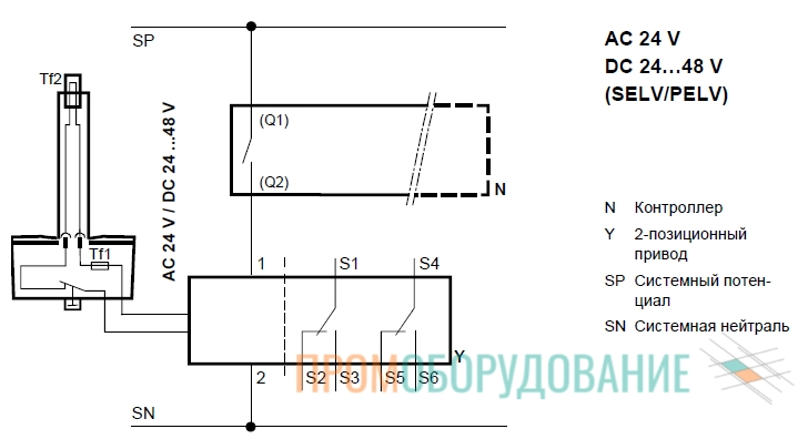 Схема подключения привода Siemens GGA126.1E/T12 GGA126.1E/T12