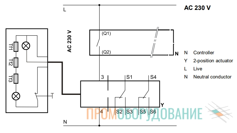 Схема подключения привода Siemens GRA326.1E/10 GRA326.1E/10