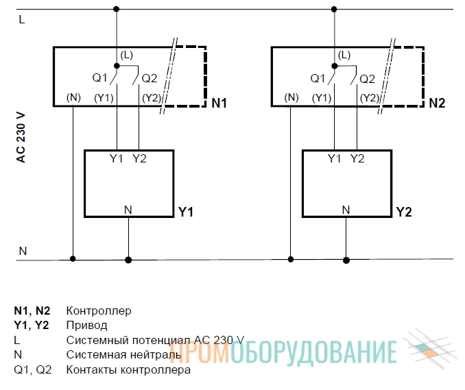 Схема подключения привода Siemens SQL36E50F05 SQL36E50F05