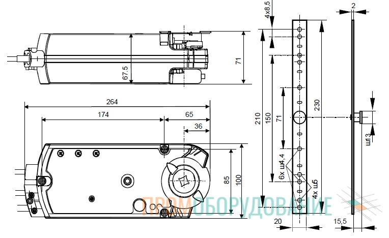Габаритные размеры привода Siemens GGA126.1E/10 GGA126.1E/10