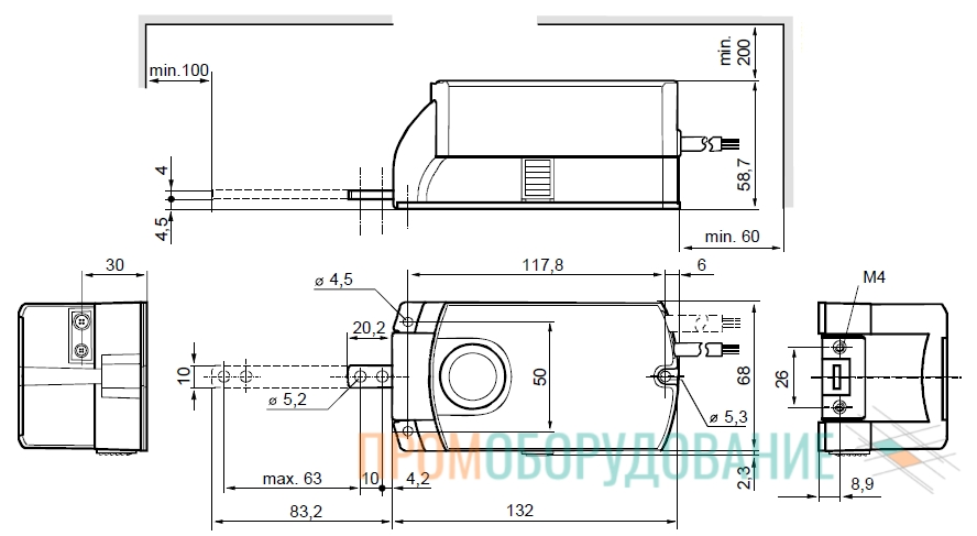 Габаритные размеры привода Siemens GLB336.2E GLB336.2E