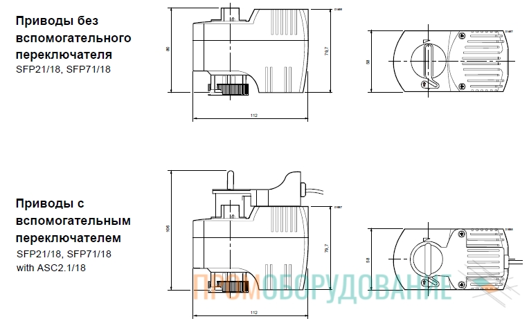 Габаритные размеры привода Siemens SFP21/18 SFP21/18