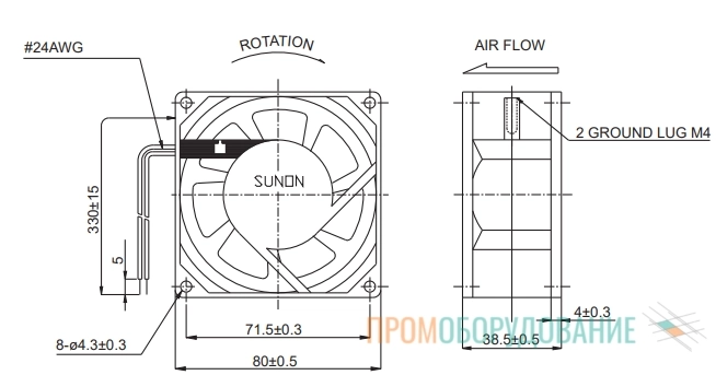 Габаритные размеры SF23080A2083HBL Габаритные размеры SF23080A2083HBL