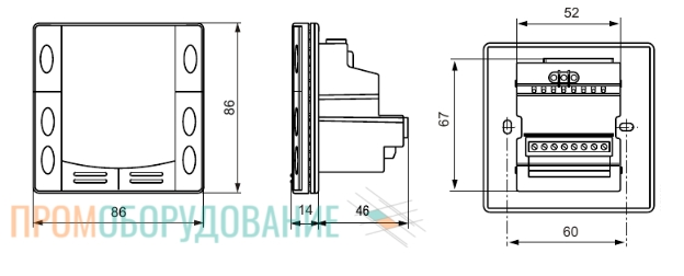 Габаритные размеры термостата Siemens RDF302 RDF302