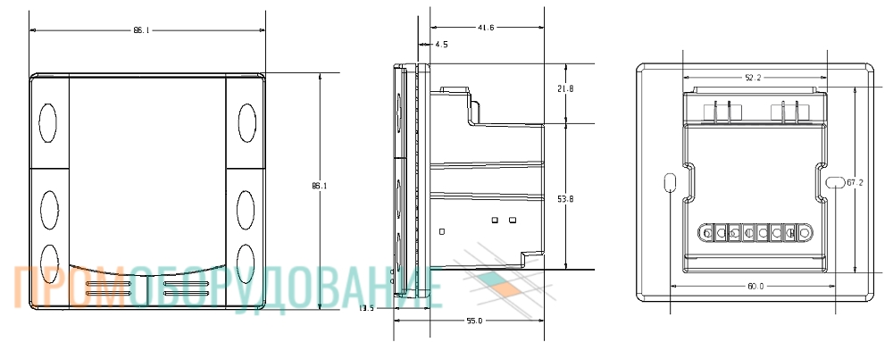 Габаритные размеры термостата Siemens RDF800/VB RDF800/VB
