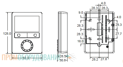 Габаритные размеры термостата Siemens RDG160TU RDG160TU