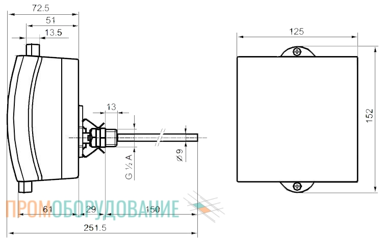 Габаритные размеры термостата Siemens RLE132 RLE132