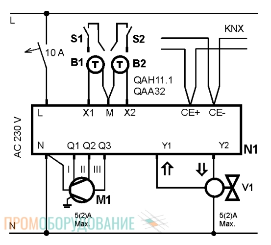 Схема подключения термостата Siemens RDF800/VB RDF800/VB